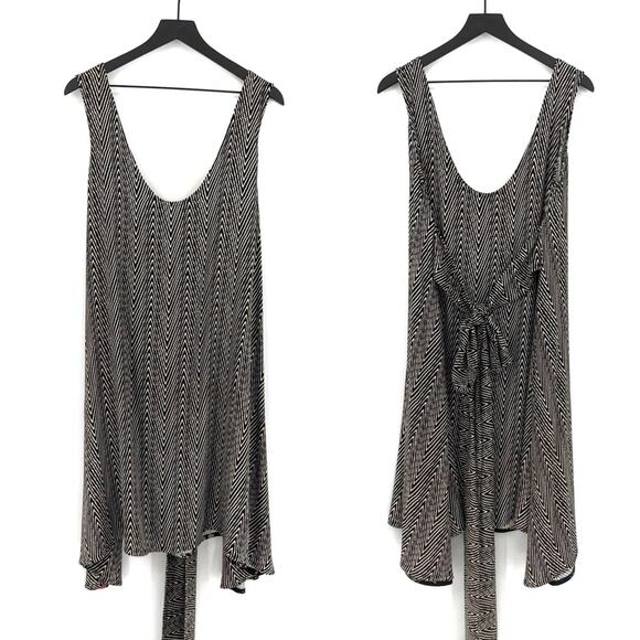 BOHO REPUBLIC Tank Tie Waist Dress Black White Chevron M/L - Picture 1 of 6